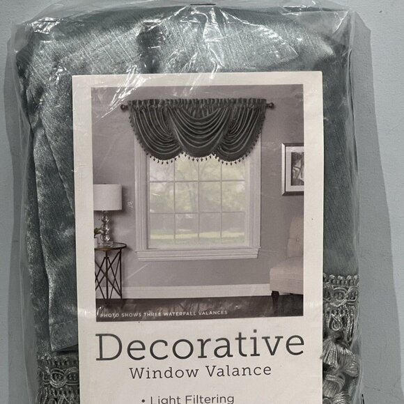 Regal‎ Home Regency Watercolor Pocket Waterfall Valance 58x38” Aqua Blue Tassel - Picture 4 of 7